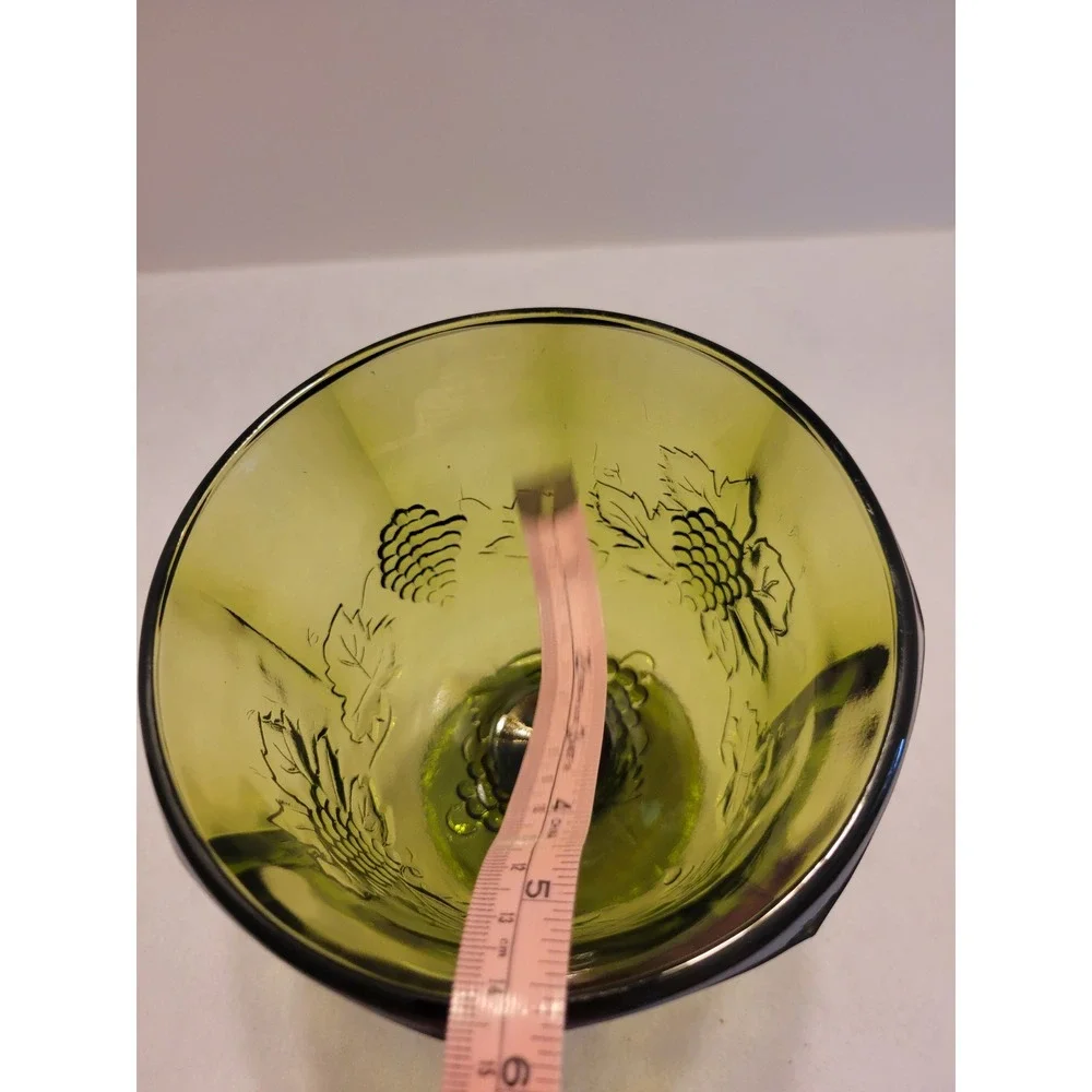 Vtg Glass Compote‎ Bowl Olive Green Harvest Grape Embossed Pedestal Dish